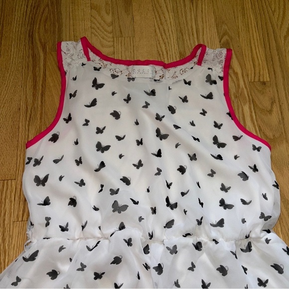 Guess Girls White & Pink Black Butterfly Sleeveless Lined High Low Hem Dress - Picture 3 of 8
